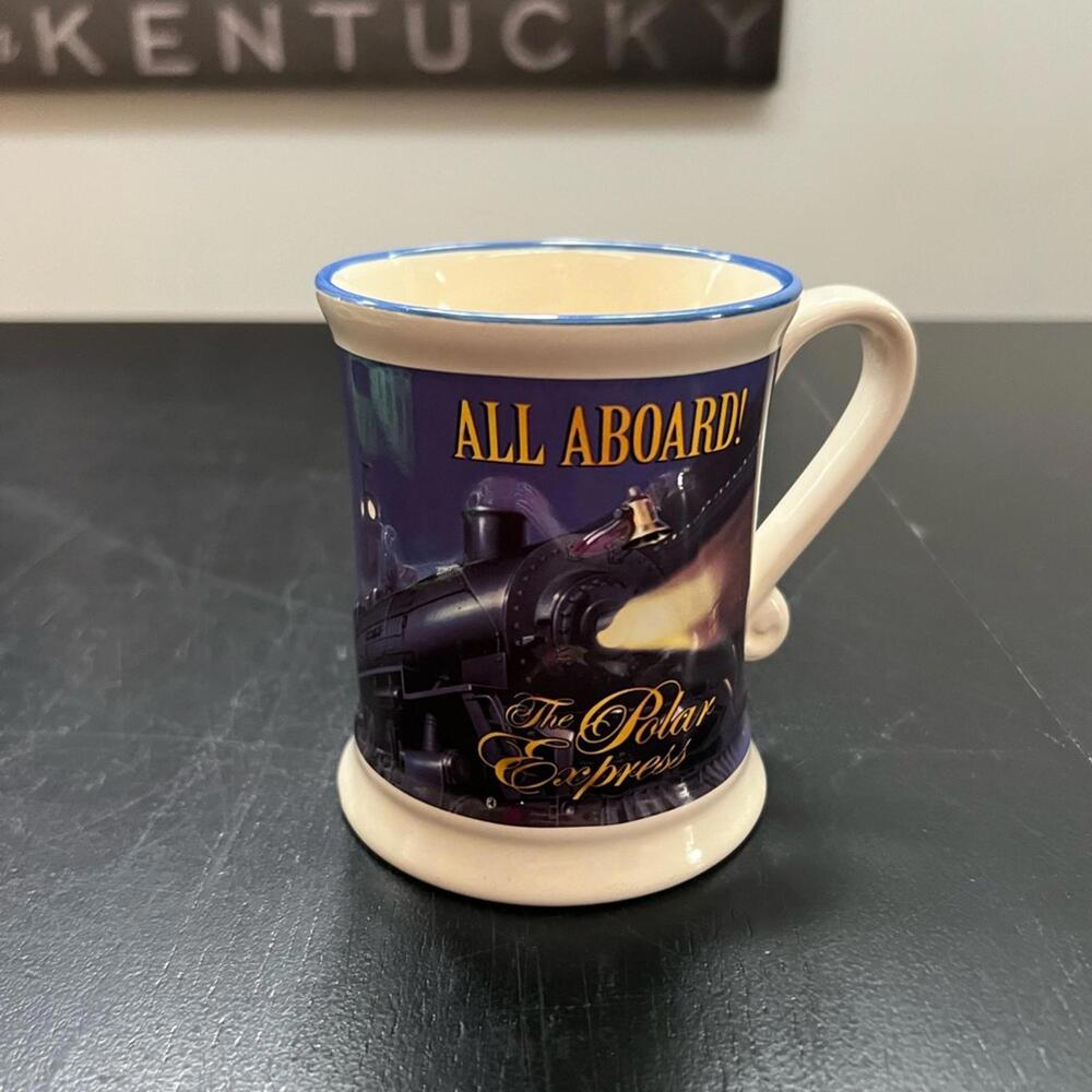 Warner Bros The Polar Express Mug Blue All Aboard Believe Christmas Ceramic OS